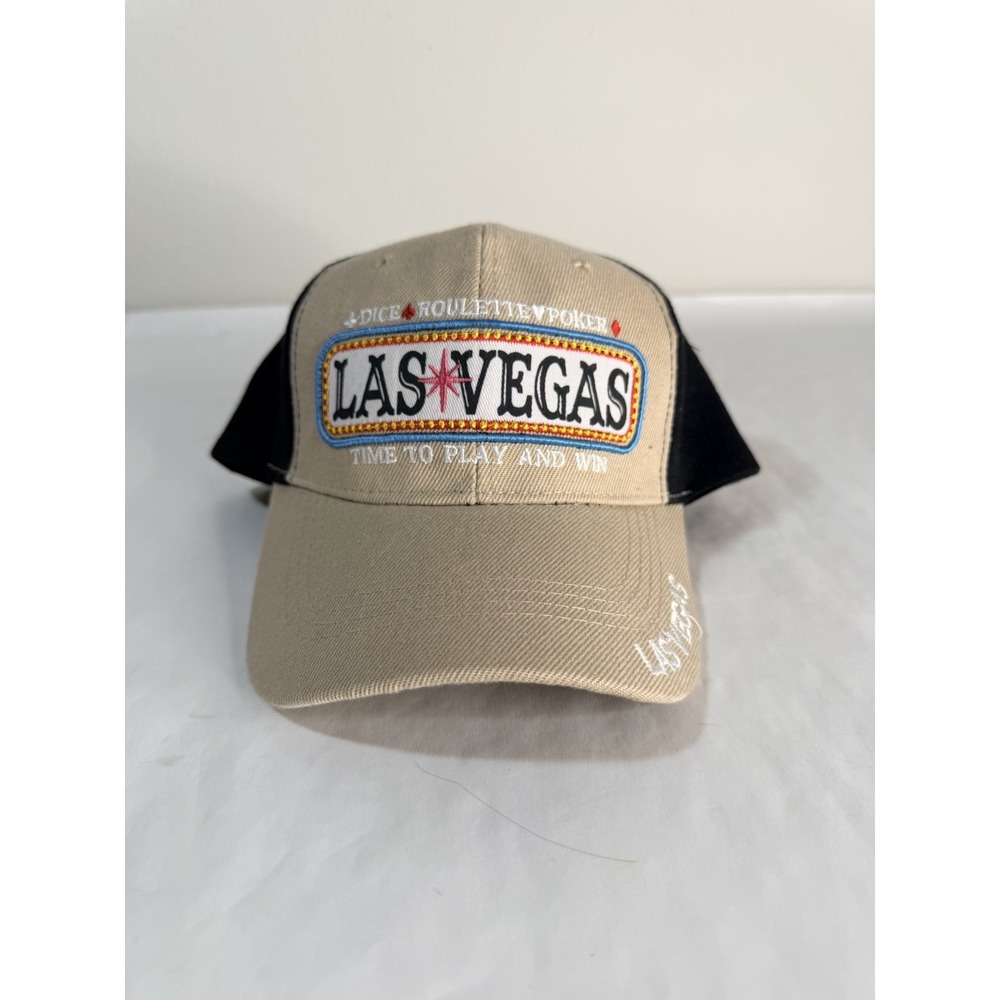 Las Vegas Baseball Cap Dice Roulette Poker Embroidered Hat Adjustable Black Tan